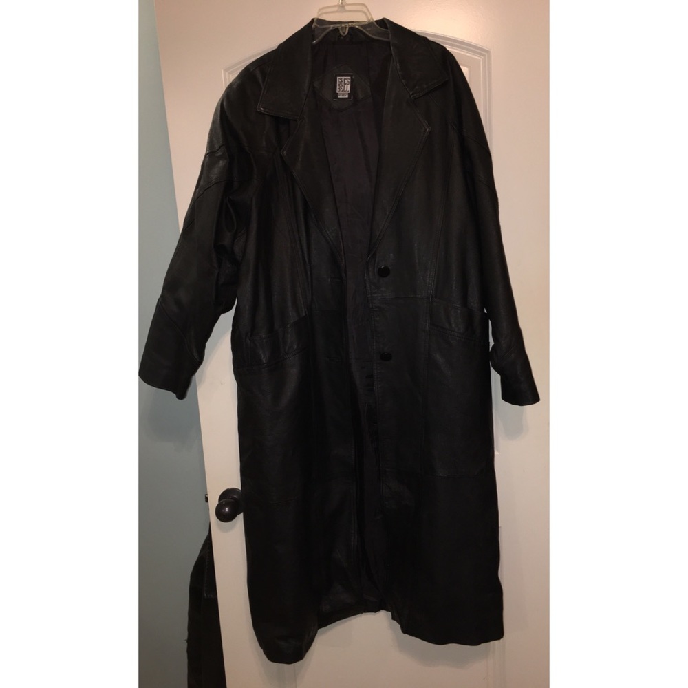 VINTAGE 2-Buttoned Greg Bell Leather Trench Coat